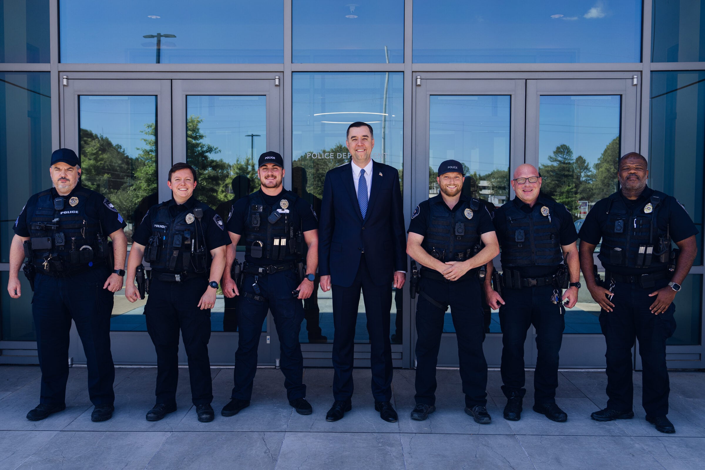 Jay Mitchell meeting with law enforcement officers